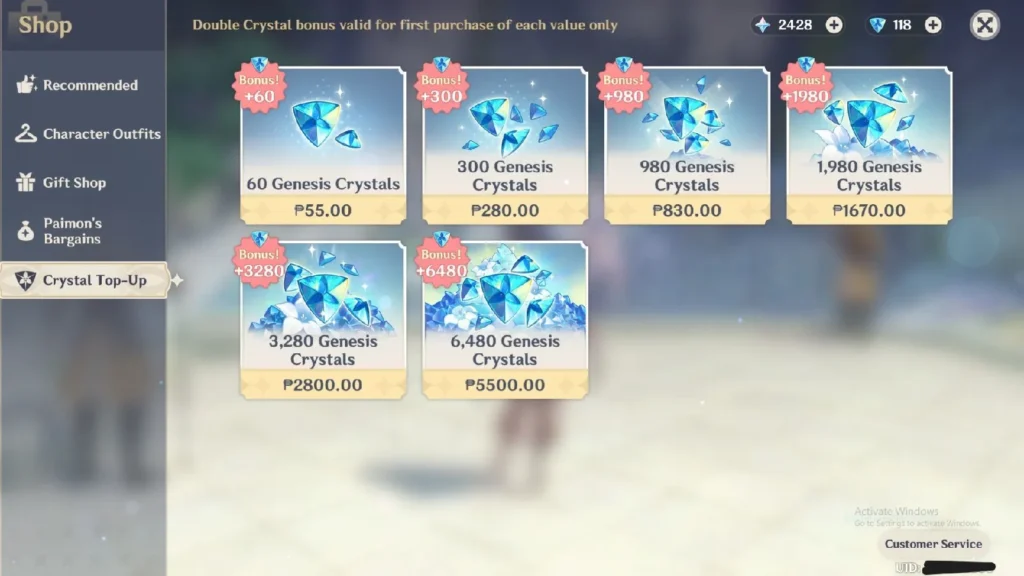 Crystal Top-Up UI