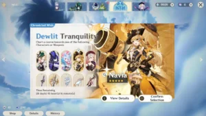 Genshin Impact wish banner UI screen showing pull interface for gacha system