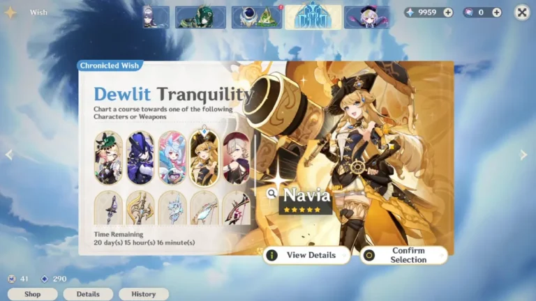 Genshin Impact wish banner UI screen showing pull interface for gacha system