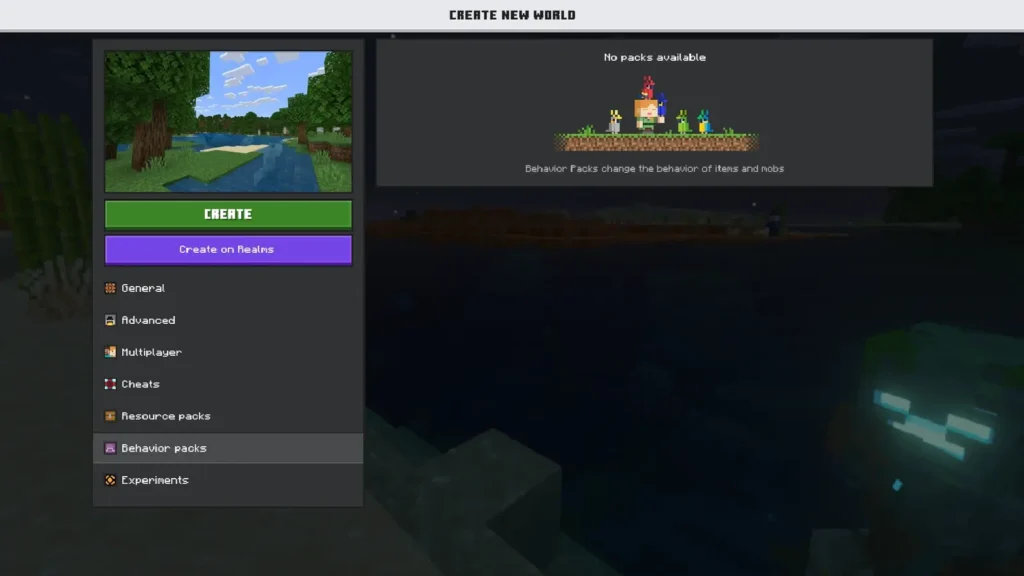Minecraft Bedrock Behavior Packs tab in world settings