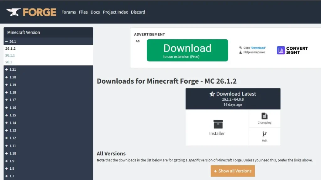 Minecraft Forge installer on Window