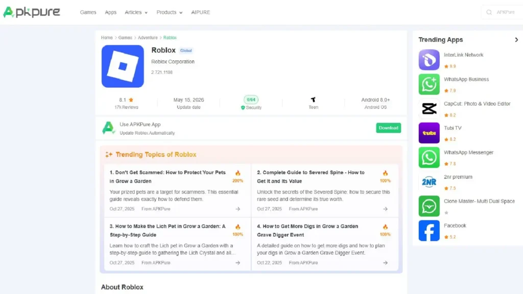 APKPure website Roblox do