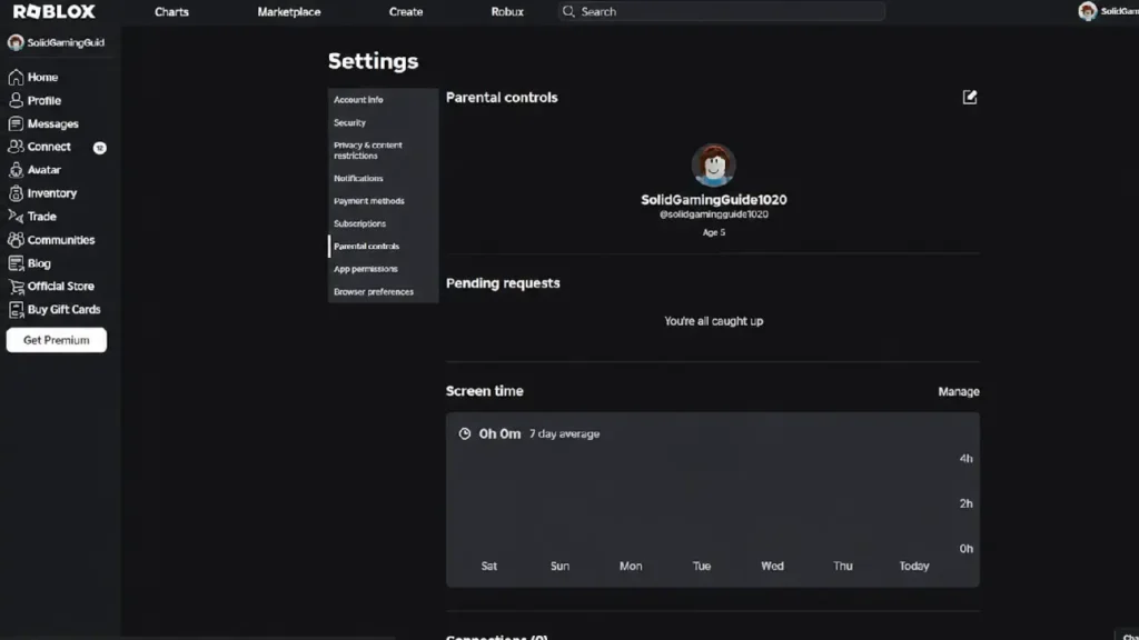 oblox parental controls dashboard showing screen time and content filtering settings for Philippines parents