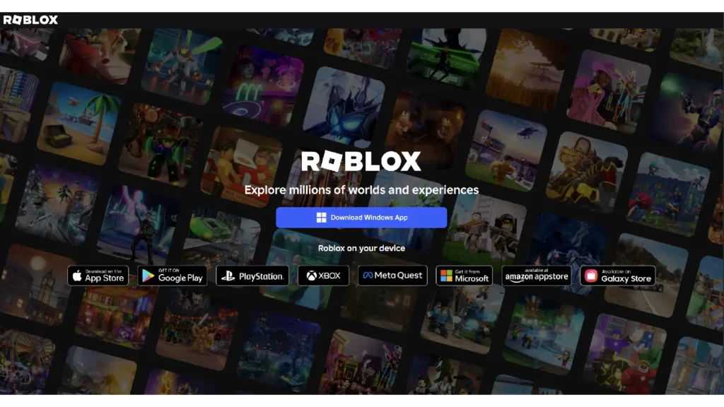 screenshot of Roblox website showing blue download windows app