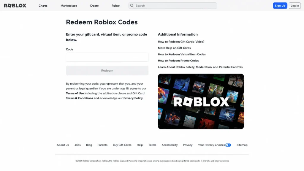 Roblox redeem page where Filipino players enter gift card PINs