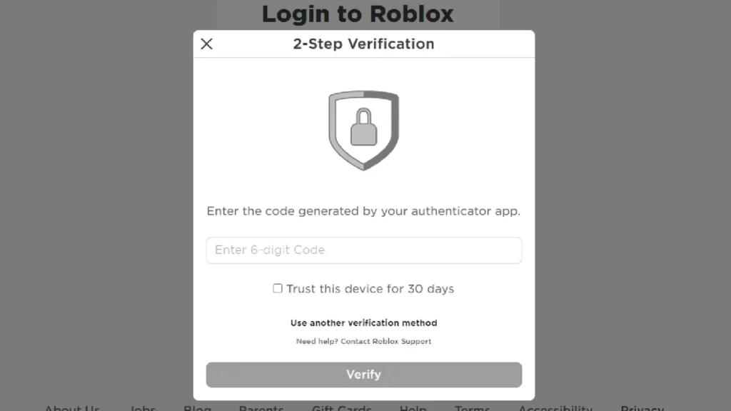 Enable 2-Step Verification in Roblox Security settings