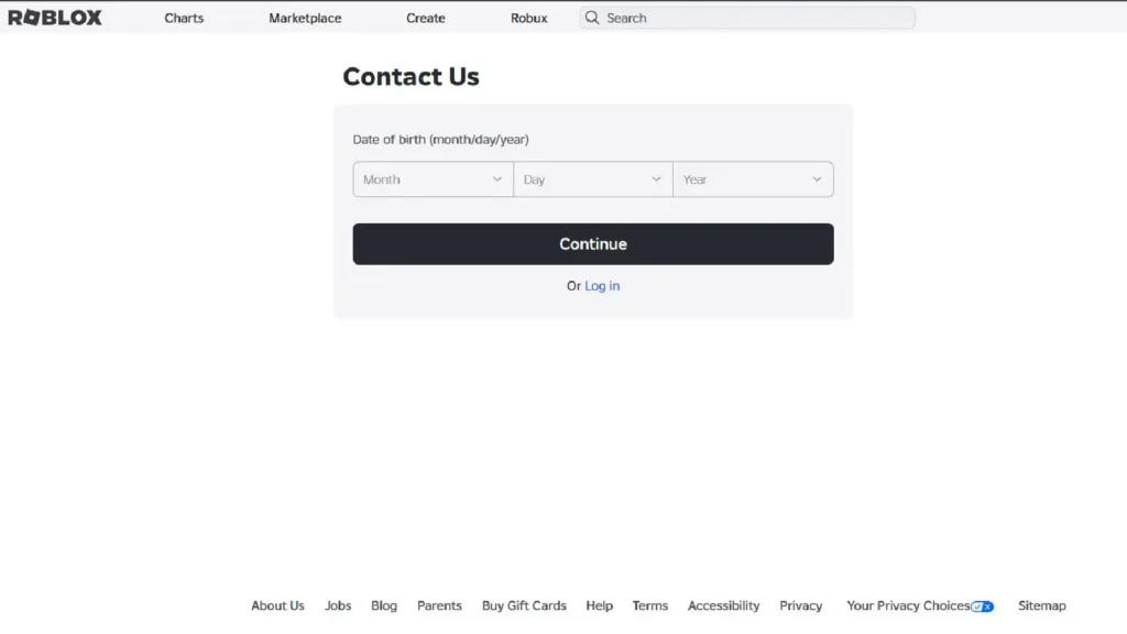 Roblox support page