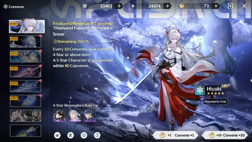 Wuthering Waves convene banner UI screen showing resonator pull interface