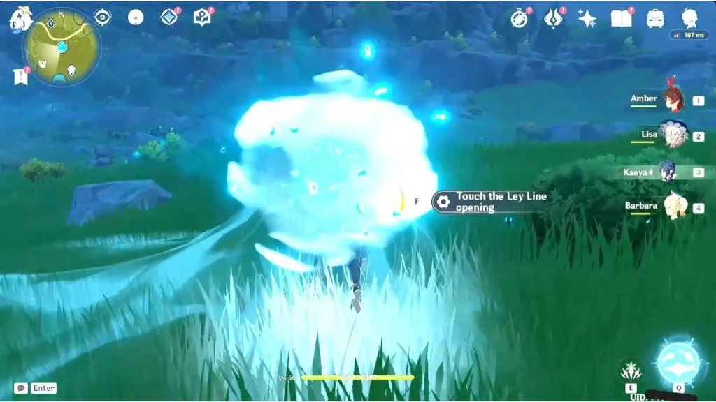 Genshin Impact Ley Line Blossom of Revelation glowing gold in the overworld, ready to activate for Character EXP materials