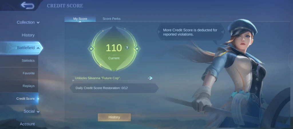 MLBB Credit Score screen