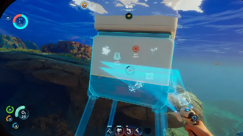Subnautica 2 underwater base building screenshot showing player-constructed habitat