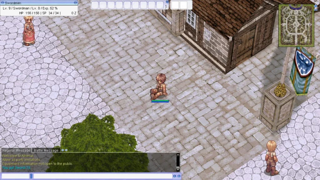 Ragnarok Online Swordsman character standing in Prontera representing the recommended first class for beginner Filipino players